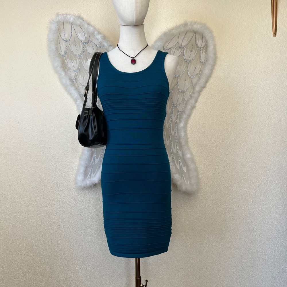 Y2K 2000s Bodycon Club Dress Crisscross Back Teal Blue M Indie Sleaze‎ Going Out